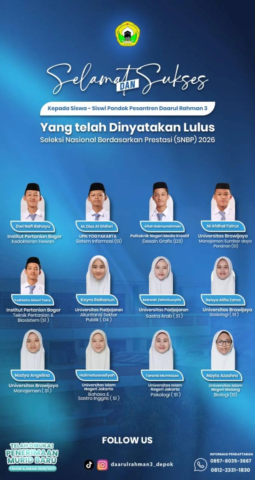 Alhamdulillah! 23 Santri Ponpes Daarul Rahman 3 Dinyatakan Lulus SNBP 2026